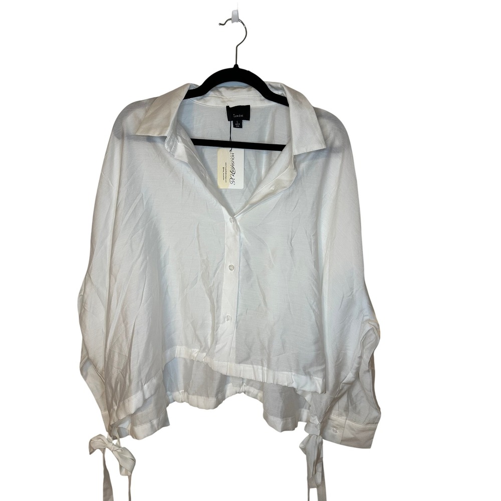 House of We Boutique Lumiere White Tie-Front Button Down Shirt -‎ Large